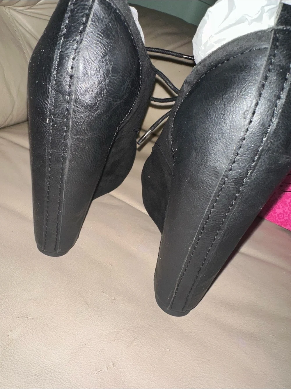 Penny Loves Kenny Mora Black Wedge Lace-Up Ankle Booties NIB